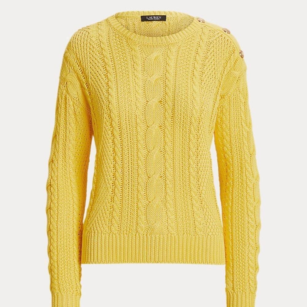 NWOT Ralph Lauren Black Label Aran-Knit Cotton Sweater in "Sunfish Yellow" Sz L